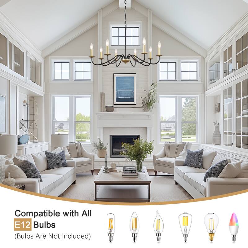 8-Light Farmhouse Candle Chandelier for Bedroom, Kitchen, Living Room and Foyer