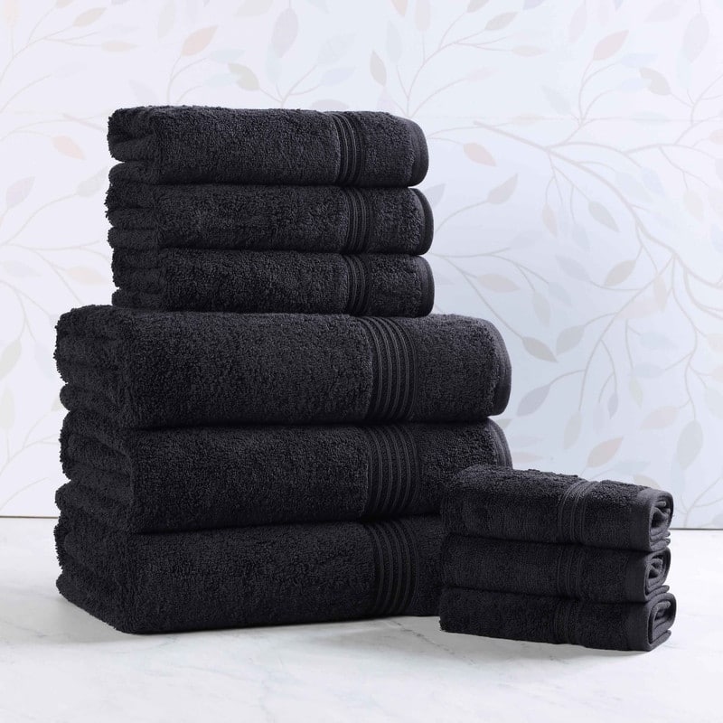Superior Heritage Egyptian Cotton Absorbent 9-Piece Towel Set - Black