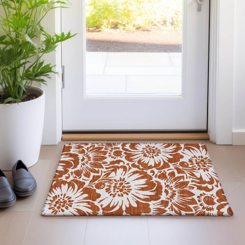 Machine Washable Indoor/ Outdoor Whimsy Floral Chantille Rug