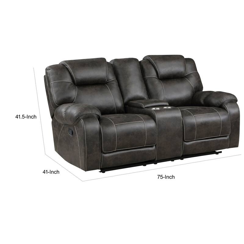 Lily 75 Inch Double Manual Recliner Loveseat, Cupholders, Brown Microfiber