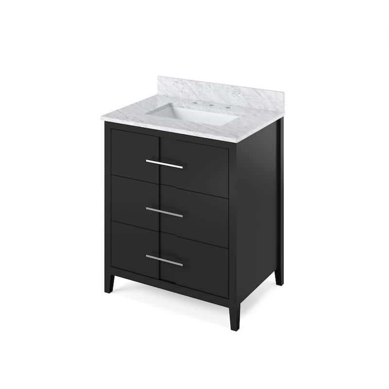 Jeffrey Alexander VKITKAT30R-MARBLE Katara 30" Free Standing Vanity - Black / White Carrara - Anthracite Finish
