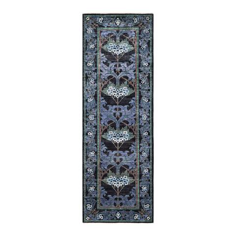 Arts & Crafts, One-of-a-Kind Hand-Knotted Area Rug - Black, 2' 7" x 8' 1" - 2' 7" x 8' 1"