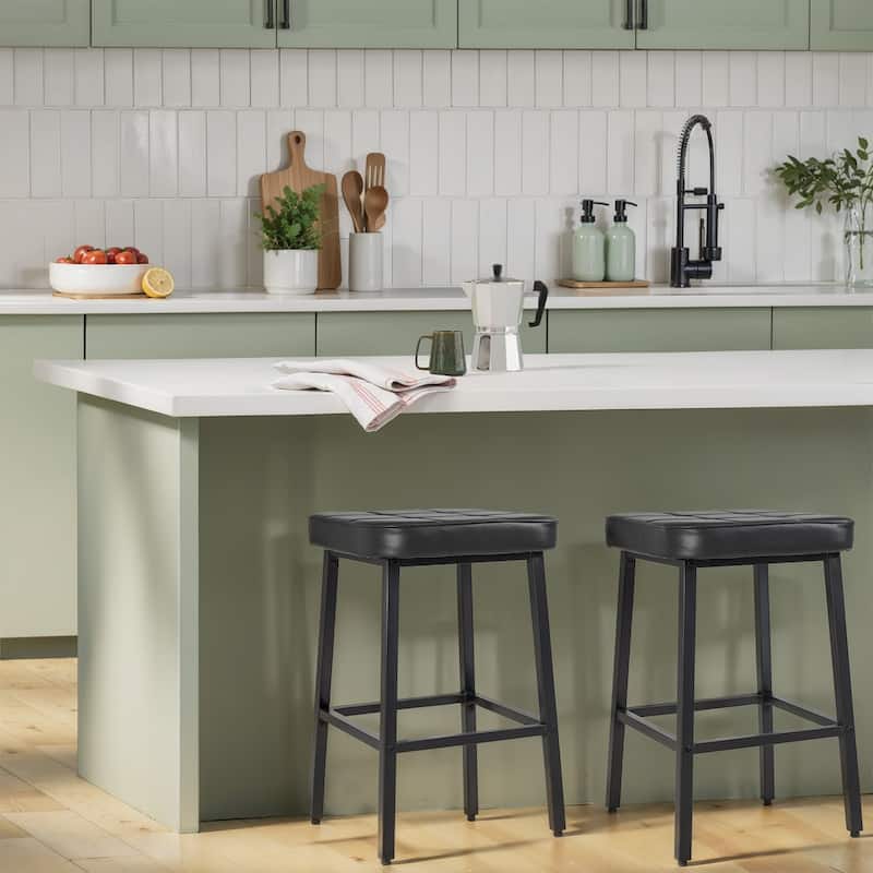 VECELO 24 Inch Counter Height Bar Stools, Backless Bar Stools Set of 2/4/6, Leather Kitchen Stools