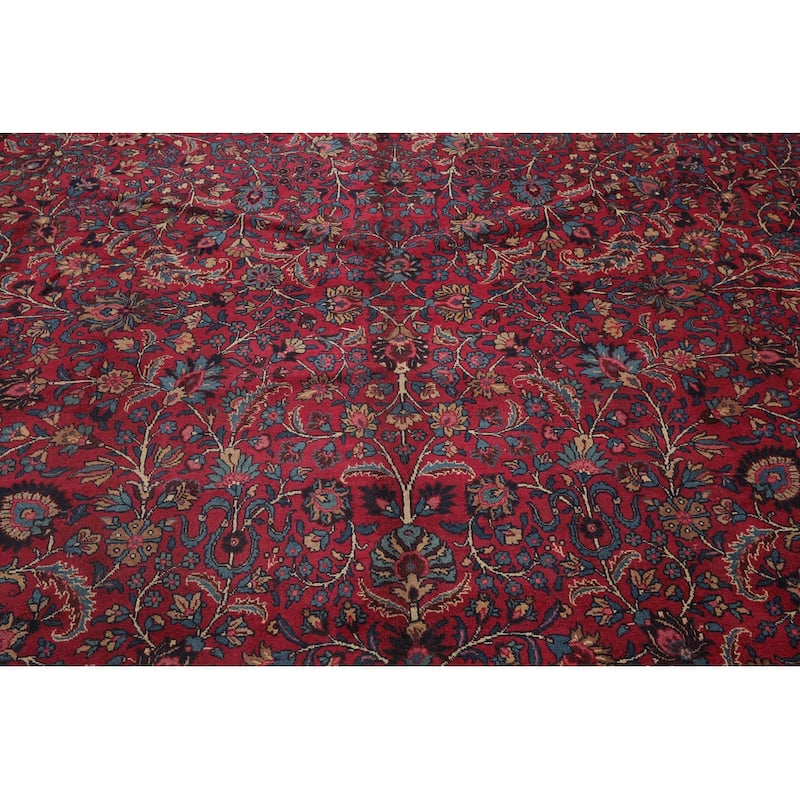 Hand Knotted Mashad Burgundy 100% Wool Traditional Oriental Area Rug - 12' 4'' x 16' 7''