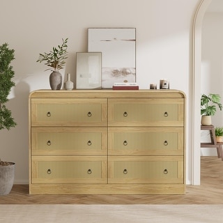 6 Drawer Rattan Dresser with Rounded Corners, 46
