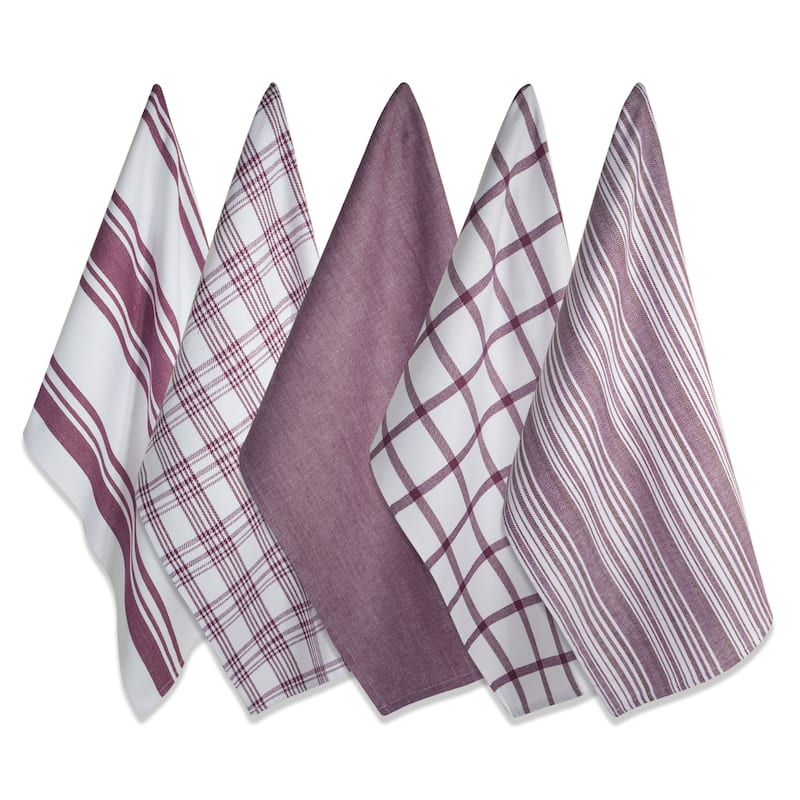 Design Imports Assorted Woven Dishtowel Set of 5 (28 inches long x 18 inches wide) - wine