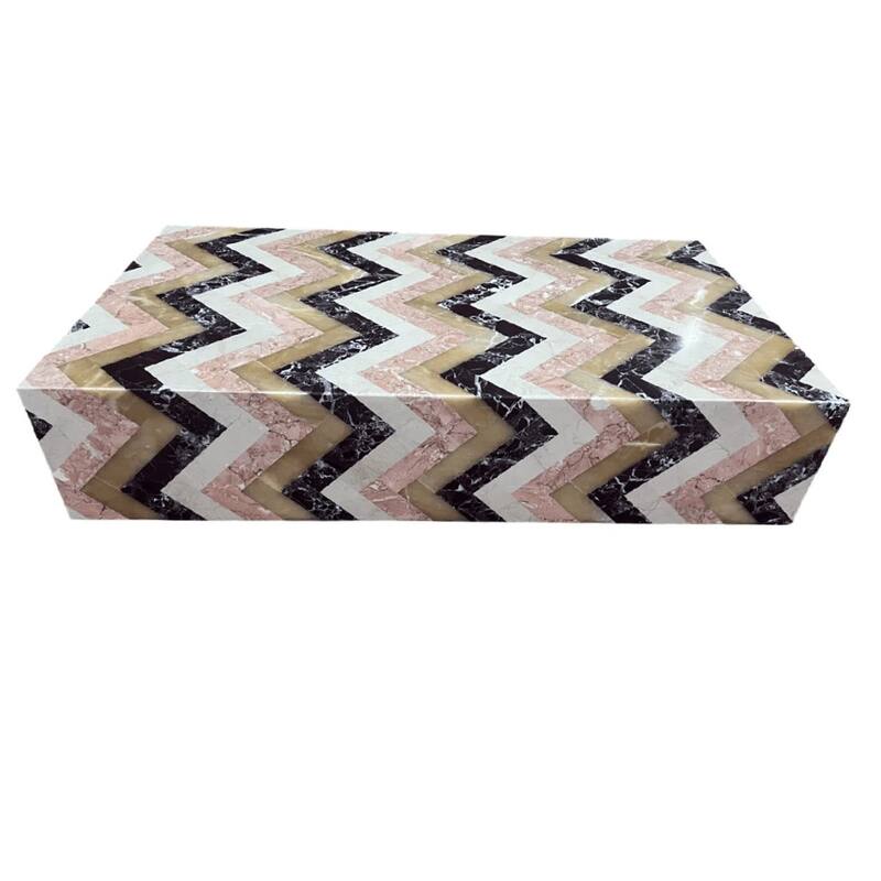 Genuine Marble Block Coffee Table - Herringbone Pattern Marble, 54" Extra Large - Marble