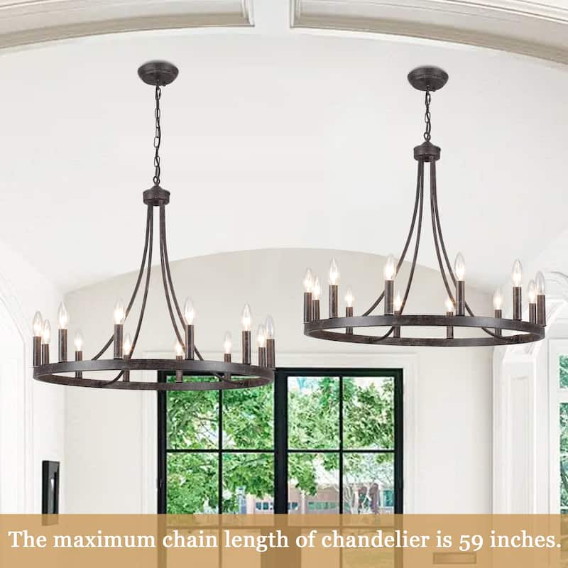 12-light Rustic Farmhouse Wagon Wheel Chandelier Candle Dining Room Lighting - N/A