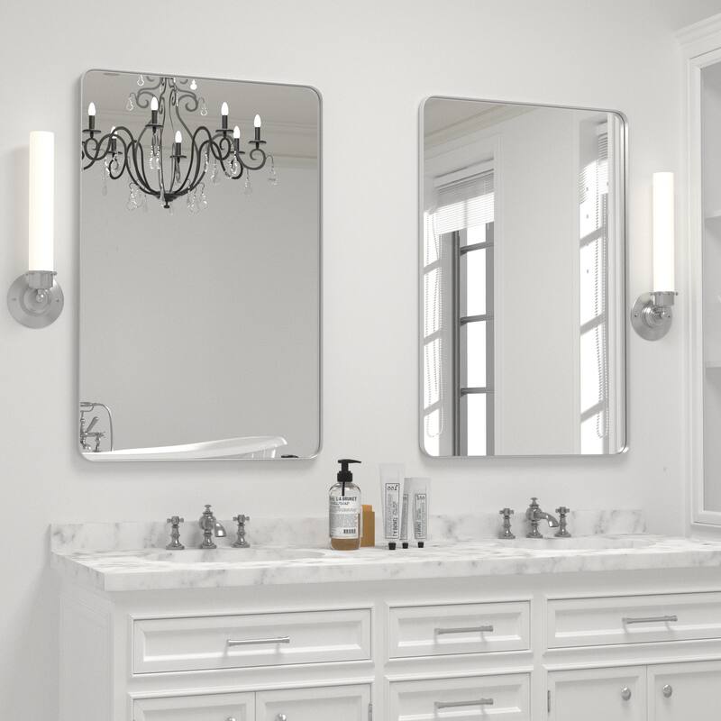 Modern Rectangle Bathroom Vanity Mirror with Metal Frame and Round Corners for Vertical/Horizontal