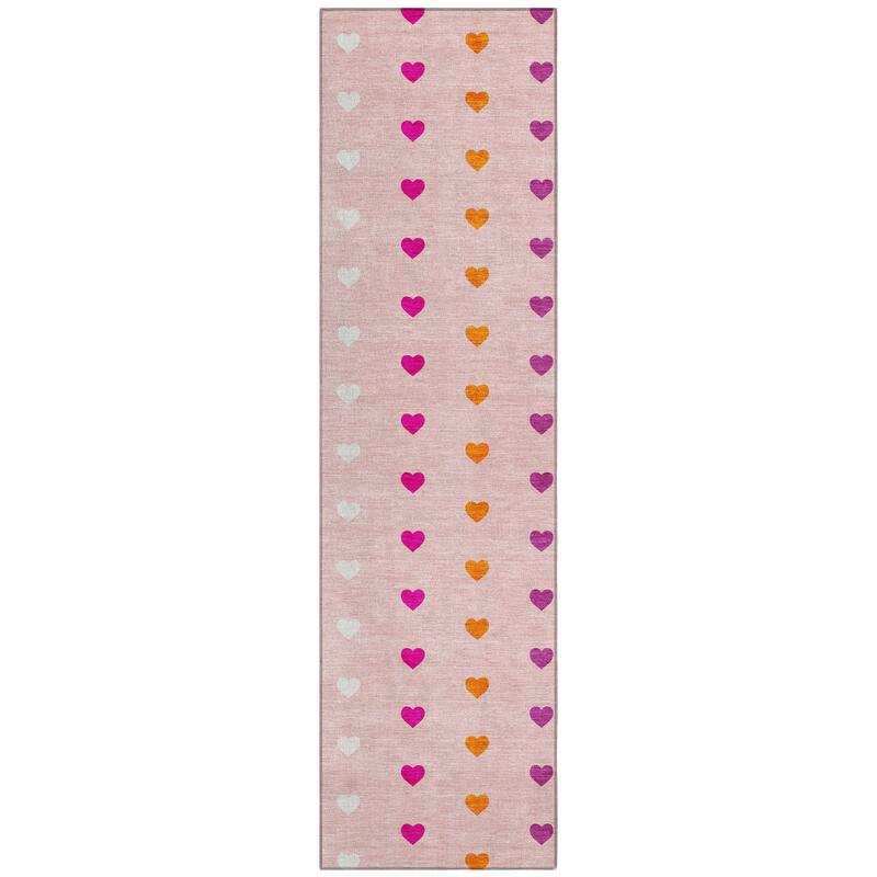 Machine Washable Indoor/ Outdoor Modern Hearts Chantille Rug