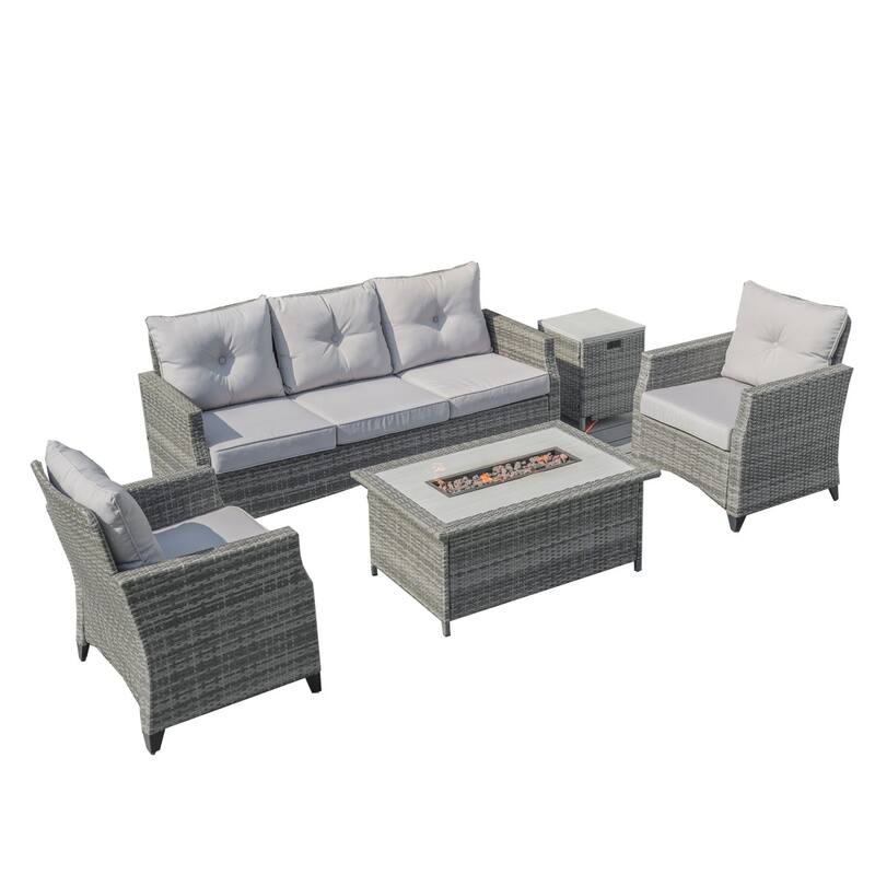 5-piece Patio Conversation Set Sofa Set with Fire Pit