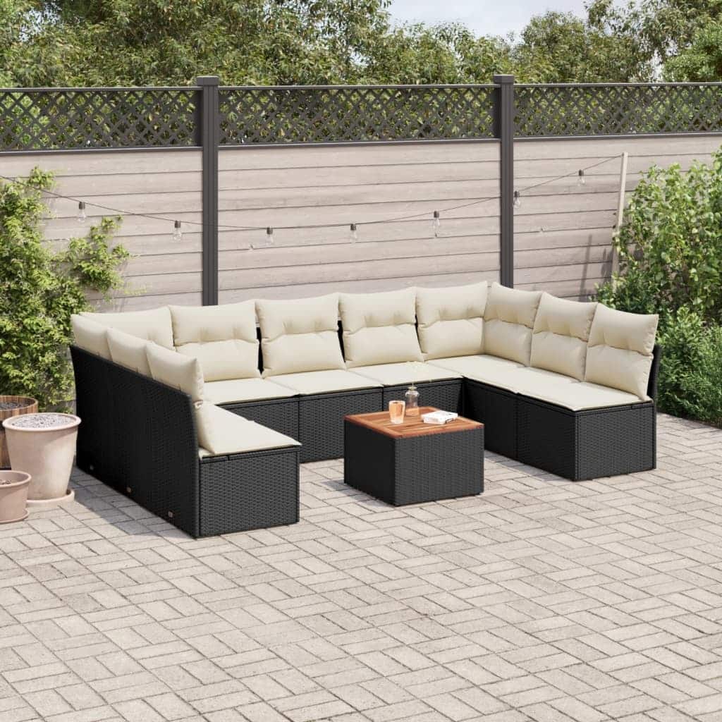 vidaXL Patio Sofa Set with Cushions Outdoor Furniture 10 Piece Poly Rattan - 24.4 x 24.4 x 27.2