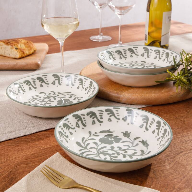 Bloomhouse - 2-Time Oprah's Favorite Things, Valencia Flor 4 Piece 8" Dinner Bowl Set, Stoneware, Floral Decal Design
