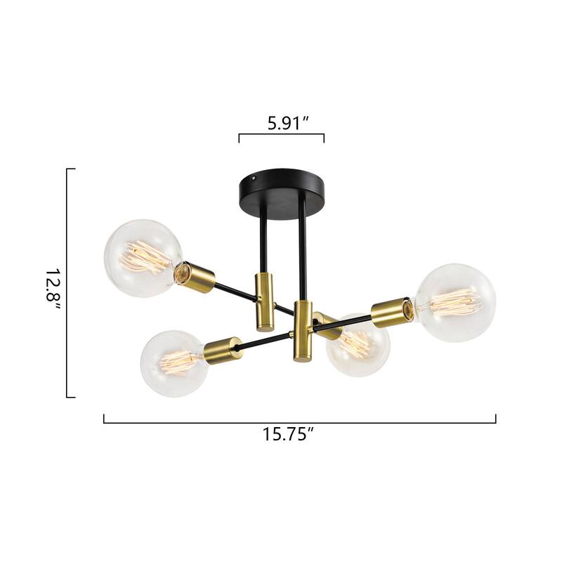 Maxax 4 - Light Sputnik Modern Linear Chandelier with Wrought Iron Accents