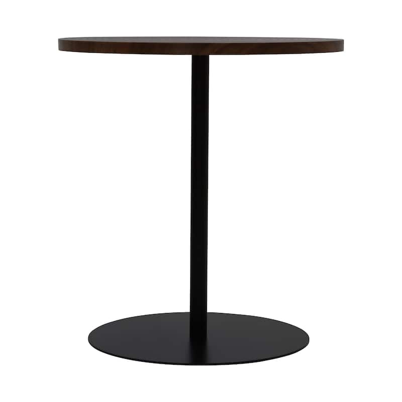 Set of 2 Small Round Side Table Wooden Concentric Circles Coffee Table for Two Metal Pedestal Nightstand for Corner Small Space