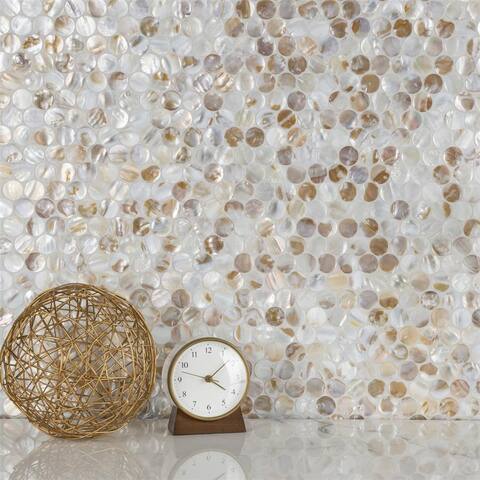 Merola Tile Conchella Penny Natural 11.25" x 11.63" Natural Seashell Mosaic Tile