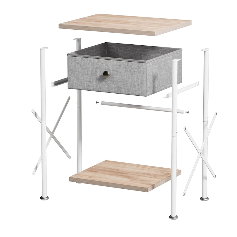 Javlergo X-Frame Nightstand with Removable Fabric Drawer 1 or 2-Pack Options Small Space Nightstand with Open Shelf for Bedroom