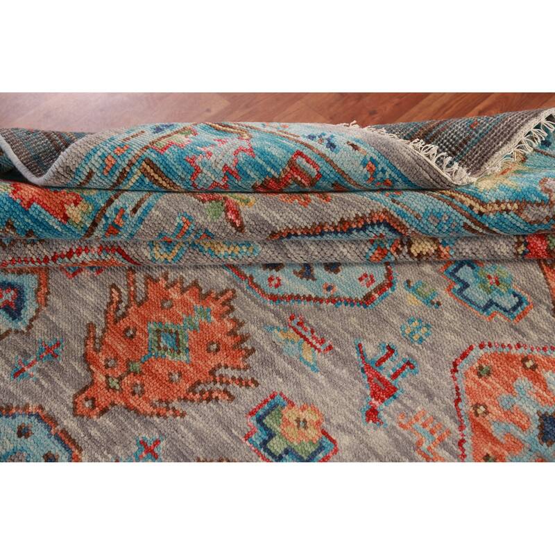 Geometric Oushak Oriental Area Rug Hand-Knotted Wool Carpet - 8'0" x 10'1"