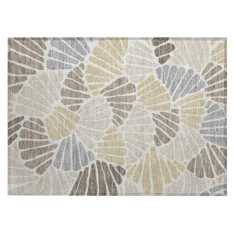 Machine Washable Indoor/ Outdoor Floral Modern Chantille Rug