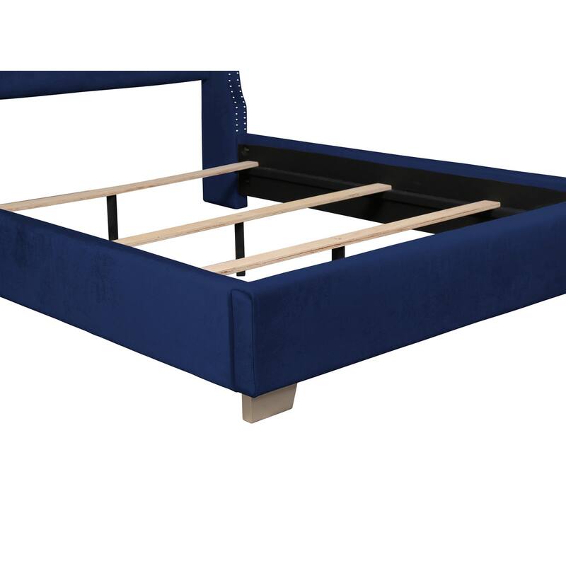 Newell Blue Velvet Upholstered Tufted Panel Bed
