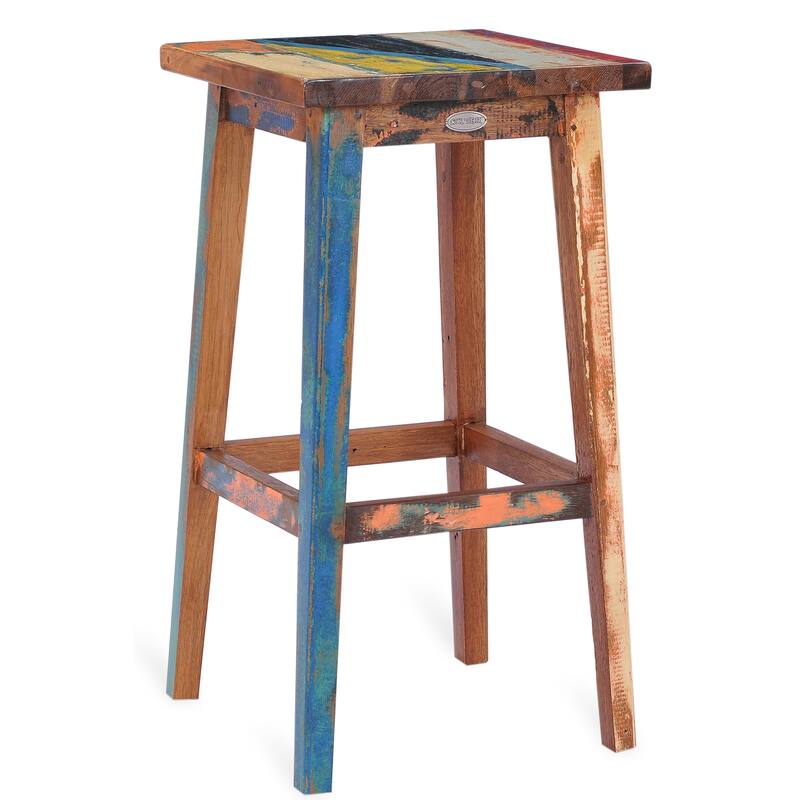Chic Teak Marina Del Rey Square Recycled Teak Wood Boat Barstool