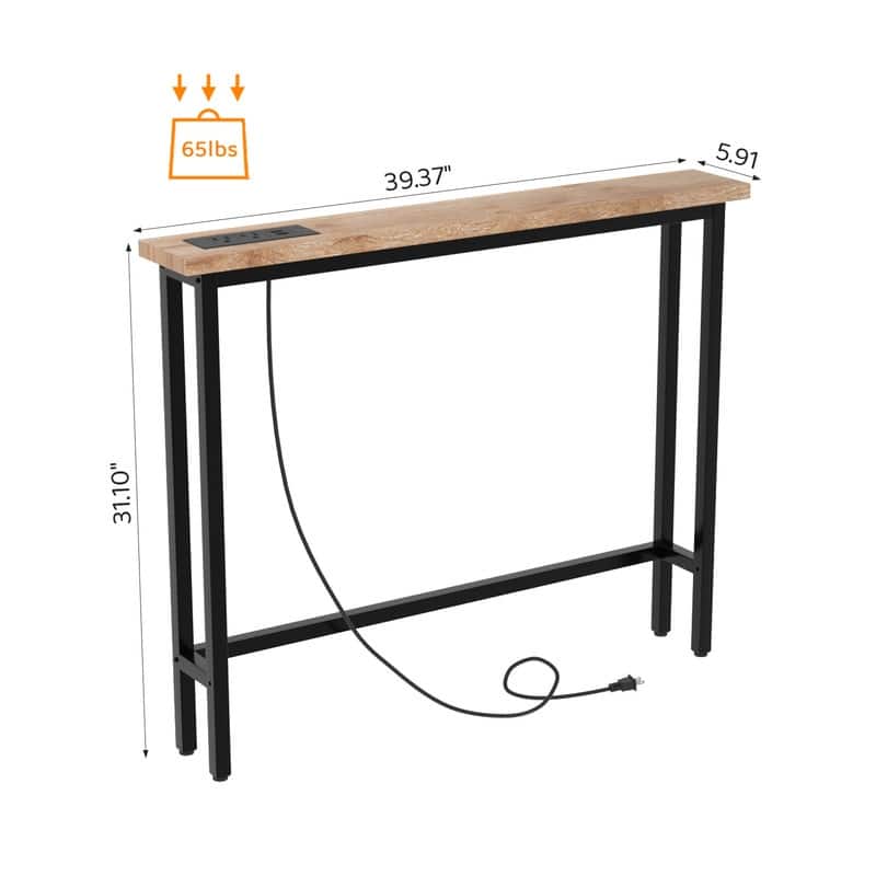 VINGLI 1-Piece Melamine + Iron Hall Table with Power Strip