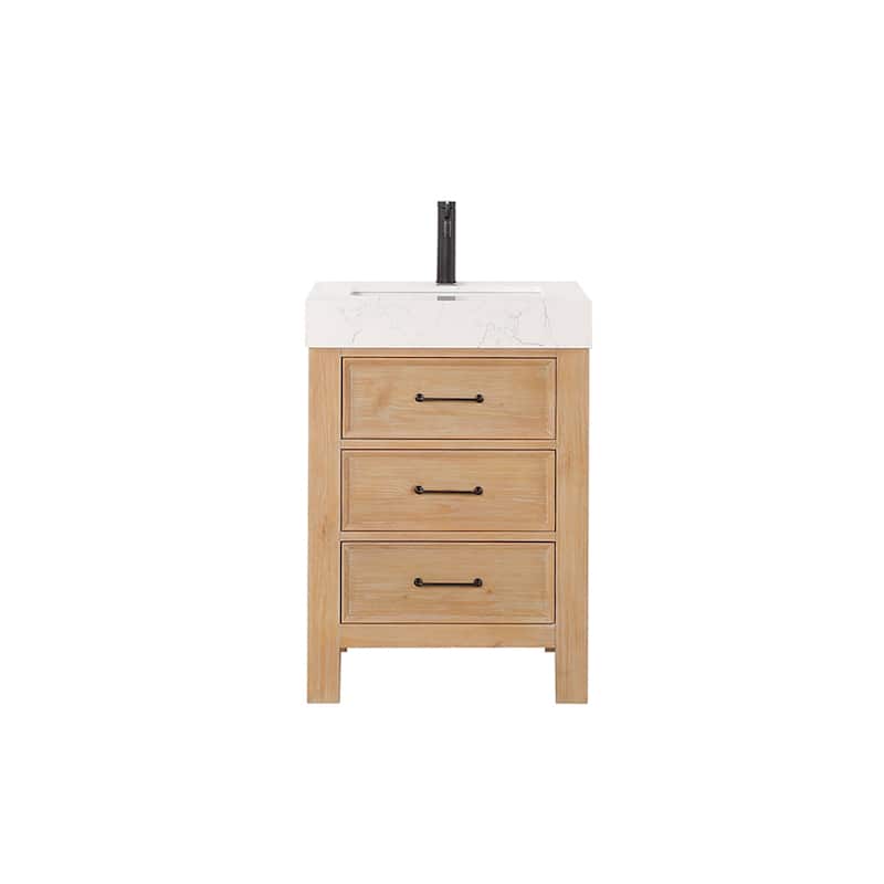 Miseno MV-NM-703824 León 24" Free Standing Single Basin Vanity Set - Fir Wood Brown / Lightning White - Wood Finish