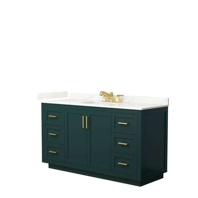 Miranda 60-inch Single Vanity, Quartz Top - Green, Gold Trim, Giotto Quartz Top