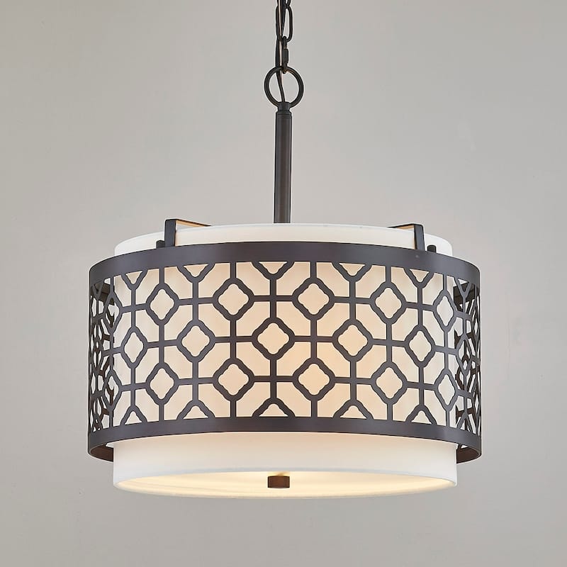 Melrose 2-Light Drum Metal Shade Pendant Light - Brushed Nickel - Dark Bronze
