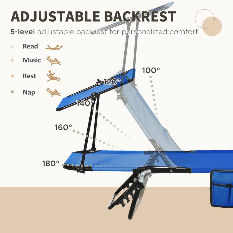 Outsunny Folding Chaise Lounge Pool Chairs, Set of 2 Outdoor Sun Tanning Chairs with Sunshade Face Guard