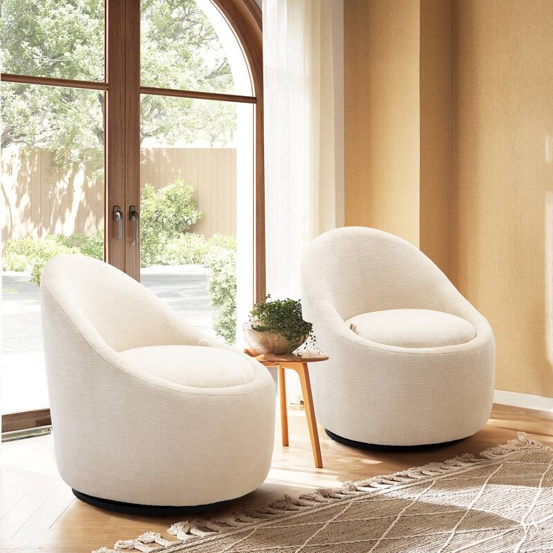 Swivel Accect Chair with Hidden Storage Upholstered Fabric Chair - 2 PCS - Beige