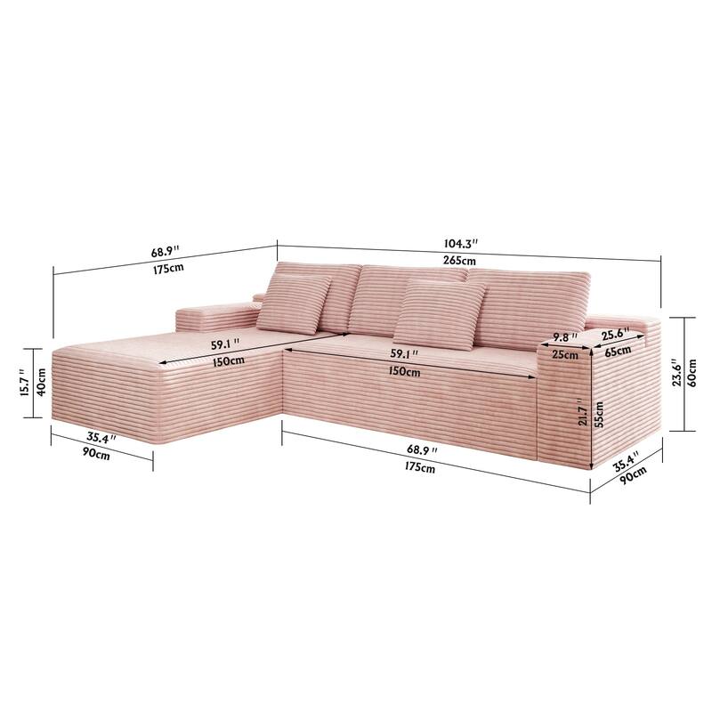 104" Sectional Couch with L-Shape Chaise, Modern Upholstered Couches with Deep Seat, Corduroy Sponge Compressed Sofa