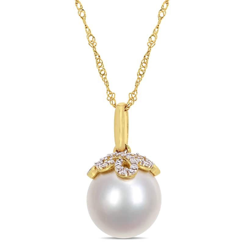 Miadora 10-10.5mm South Sea Pearl and Diamond Accent 14k Yellow Gold
