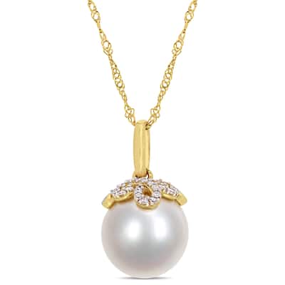 Miadora 10-10.5mm South Sea Pearl and Diamond Accent 14k Yellow Gold