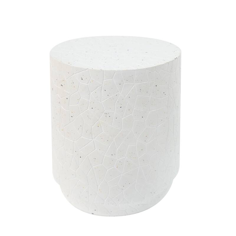 Roomfitters Outdoor Drum End Table, Modern Round Accent Table for Patio, Balcony or Living Room, White
