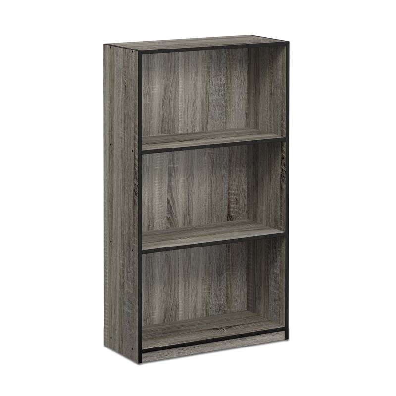 39.5 in. Tall French Oak Grey/Black Wood 3-Shelf Bookcase