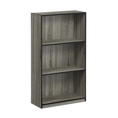 39.5 in. Tall French Oak Grey/Black Wood 3-Shelf Bookcase