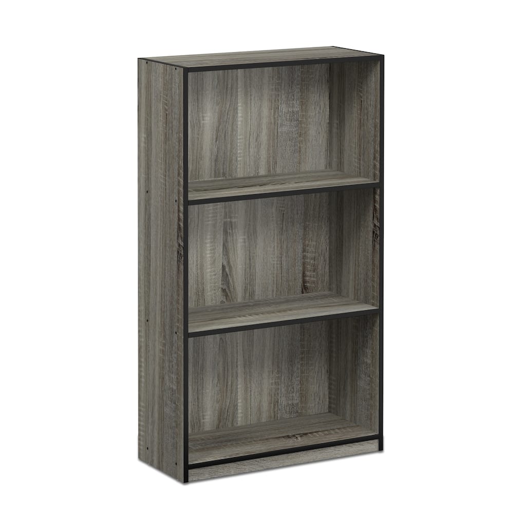 39.5 in. Tall French Oak Grey/Black Wood 3-Shelf Bookcase