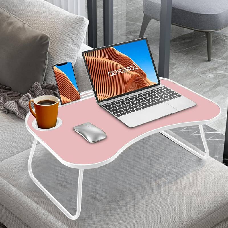 Wood and Metal Design Foldable Laptop Desk with Cup Groove