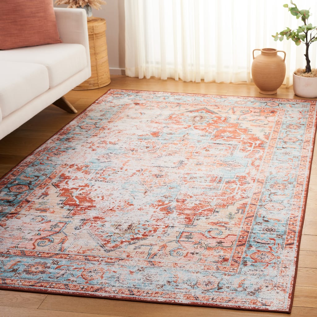 SAFAVIEH Tucson Machine Washable Slip Resistant Aimee Distressed Rug