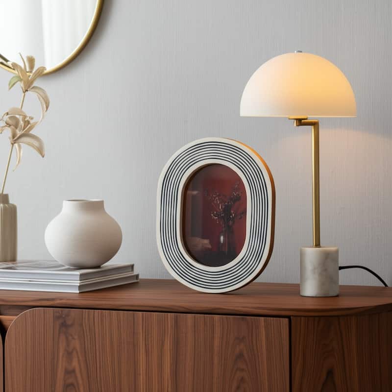 Resin Glass Oval Photo Frame Featuring Striped Detailing Casual Style