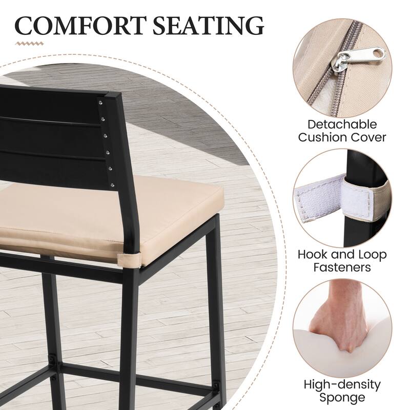 VredHom Outdoor Bar Stool Set Patio Bar Chairs with Cushion (Set of 2)