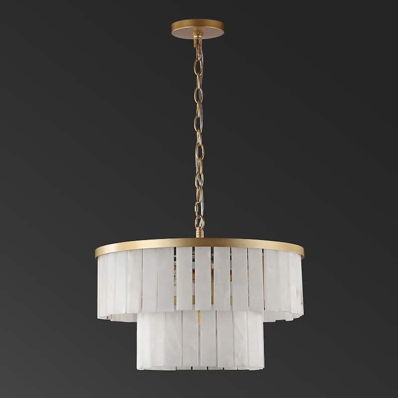 SAFAVIEH Couture Kiandra Marble 2-Tier Chandelier - 19.75 IN W x 19.75 IN D x 18.25 / 66.25 IN H