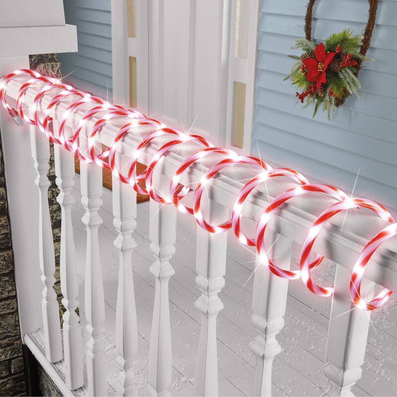 18FT Candy Cane Holiday Rope Light w/ 8 Lighting Functions - NO SIZE - String Lights