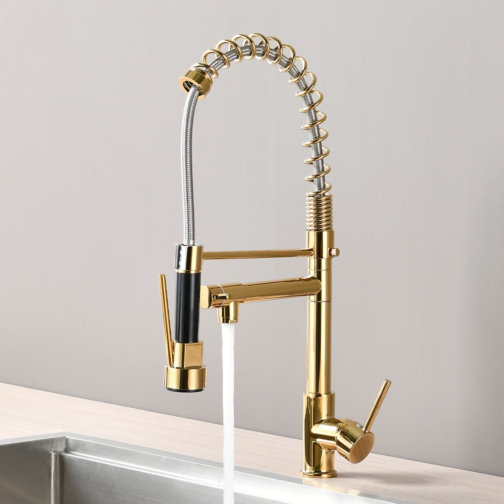 DORNBERG Gold Pull down Spray Swivel Kitchen Faucet and Pot Filler