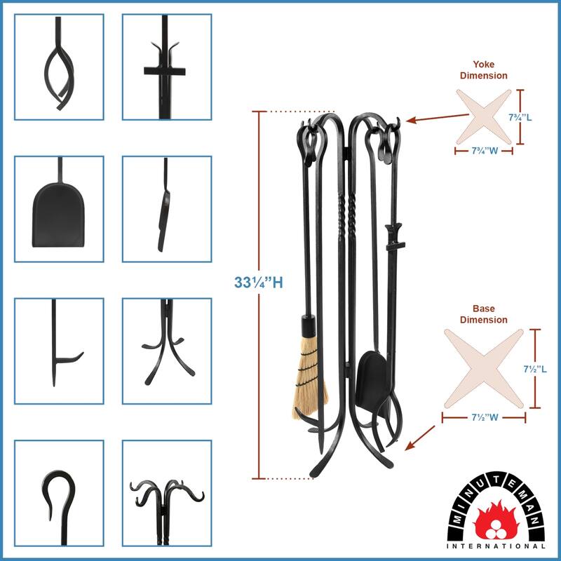 Achla Designs Shepherd's Hook II Mini Fireplace Set of 4 Tools, 33 Inch Tall, Black