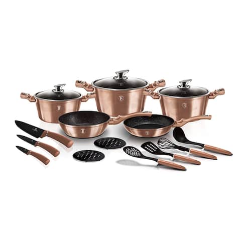 Berlinger Haus 17-Piece Kitchen Cookware Set, Rose Gold Collection