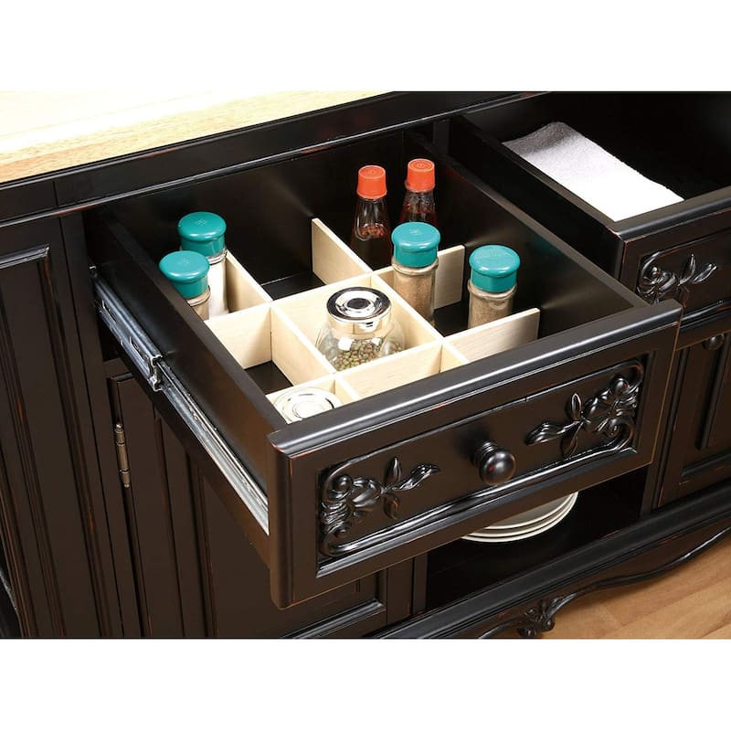 Farmhouse Kitchen Island with Storage, Wood Kitchen Cart, 2 Drawers, Open Shelves, Mobile Kitchen Island