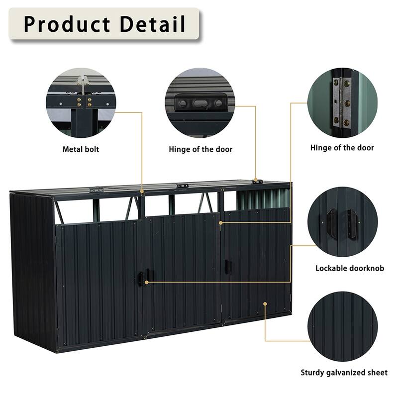 Galvanized Steel Outdoor Garbage Shed, Bin Shed, Metal Storage Shed