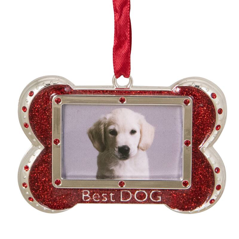 3"Regal Silver Plated Red Best DOG Bone Ornament European Crystals